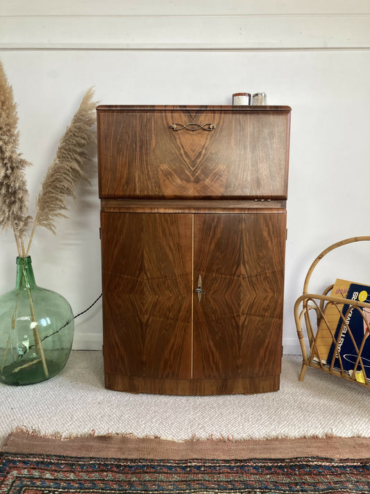 Art Deco Petite Walnut Cocktail Cabinet