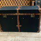 Vintage English Black Millerain Canvas & Tan Leather Coffee Table Trunk
