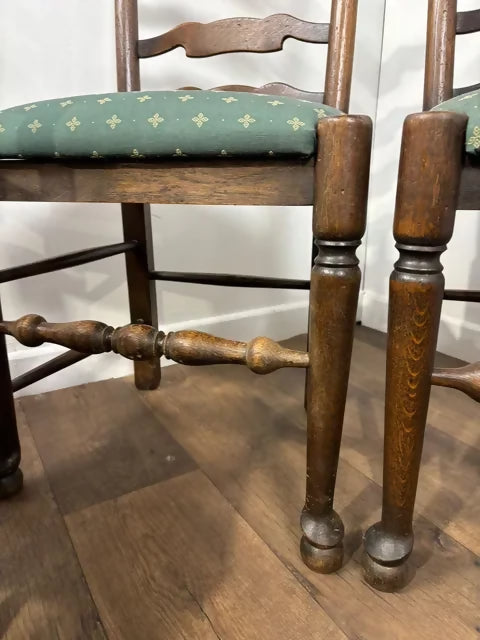 Vintage Oak Set Of Five Ladder Back Dining Chairs