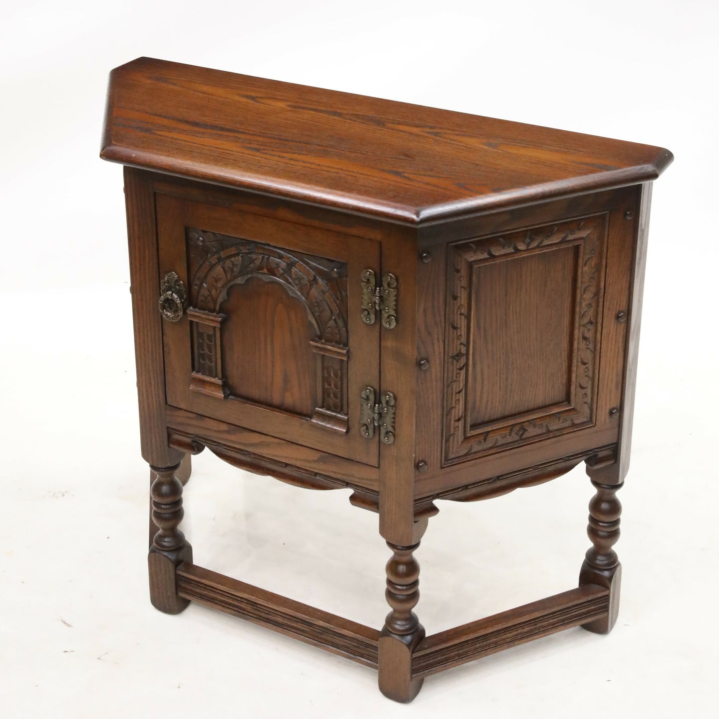 Old Charm Canted Table With Cupboard Finished In Tudor Brown FREE UK Delivery. SBR8978/1004D