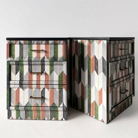 Vintage Bedside Drawers with Chevron Pattern