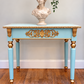 Neoclassical Grecian Console Table in Turquoise Blue & Gold Gilt