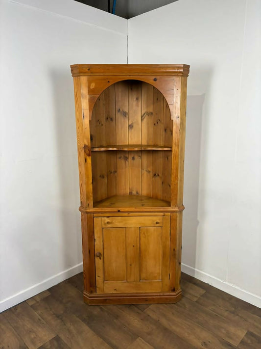 Solid Waxed Pine Barrel Back Corner Cupboard