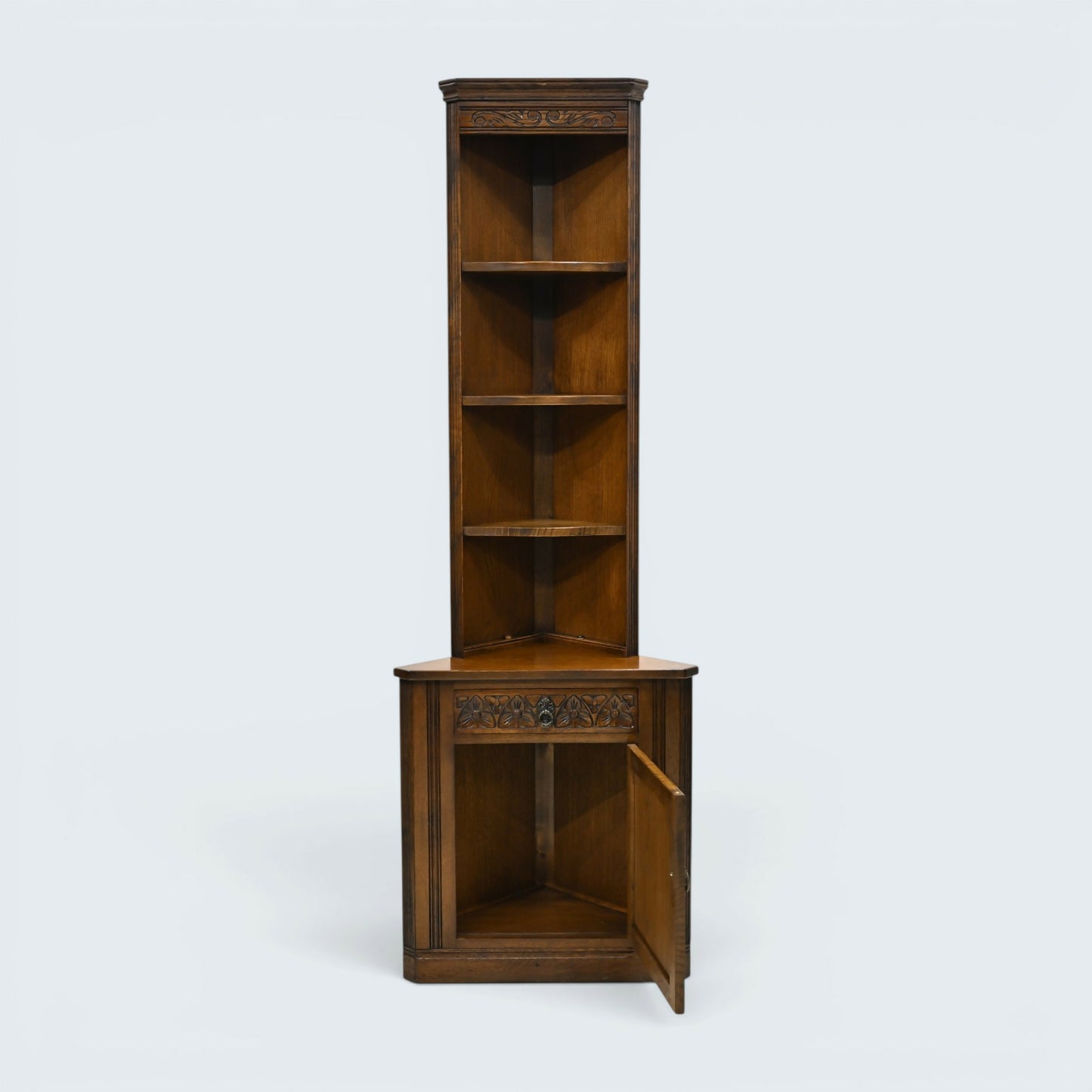 Old Charm Corner End Unit with Cupboard and Shelves Carvings. FREE UK Delivery