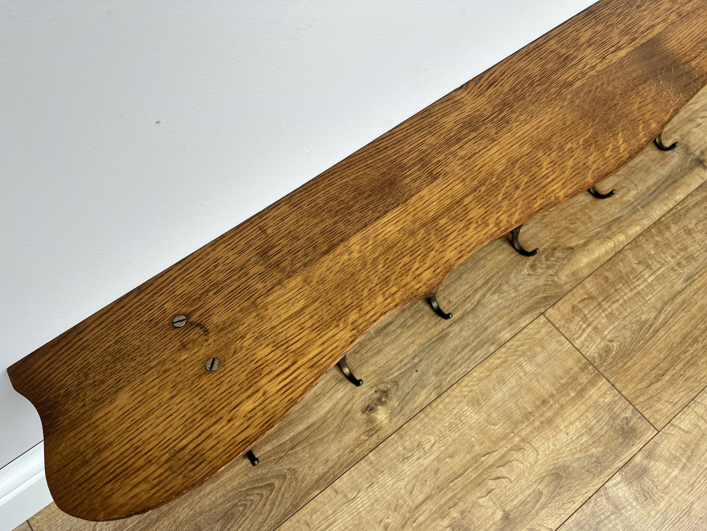 Coat Rack Vintage French Carved Oak Wall Mounted 6 Hooks Rack Hanger LOT 6227