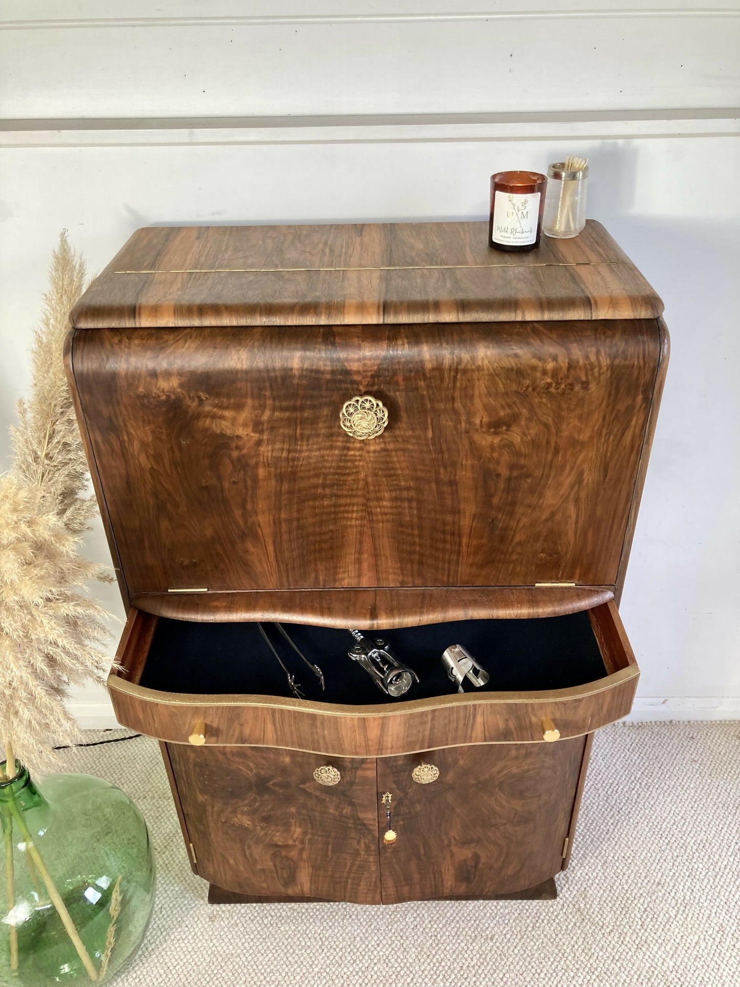 walnut Art Deco Cocktail Cabinet