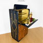 Navy Blue And Gold Art Deco Burl Walnut Cocktail Cabinet, Drinks Cabinet