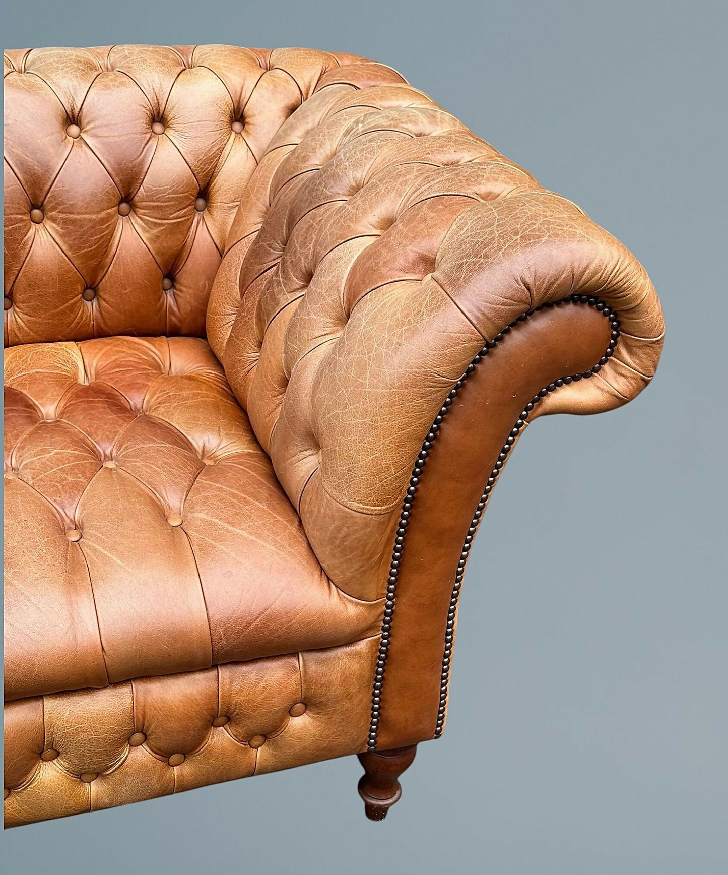 English Fully Buttoned Leather Chesterfield Sofa