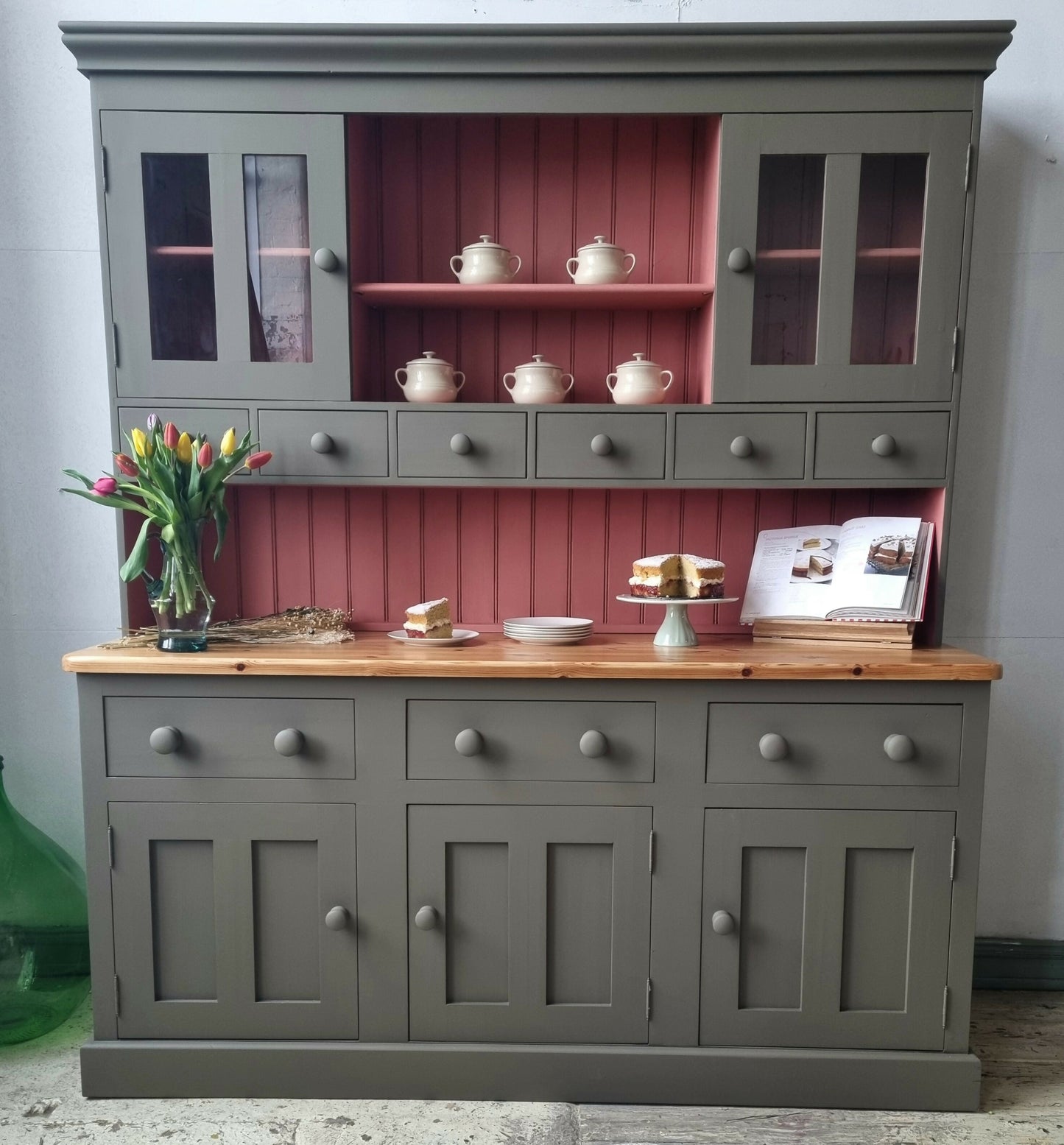 SOLD OUT Solid Vintage Pine Welsh Dresser, Painted Bespoke Dresser, Country Kitchen, Farmhouse, Shop Display, Cafe, Pub