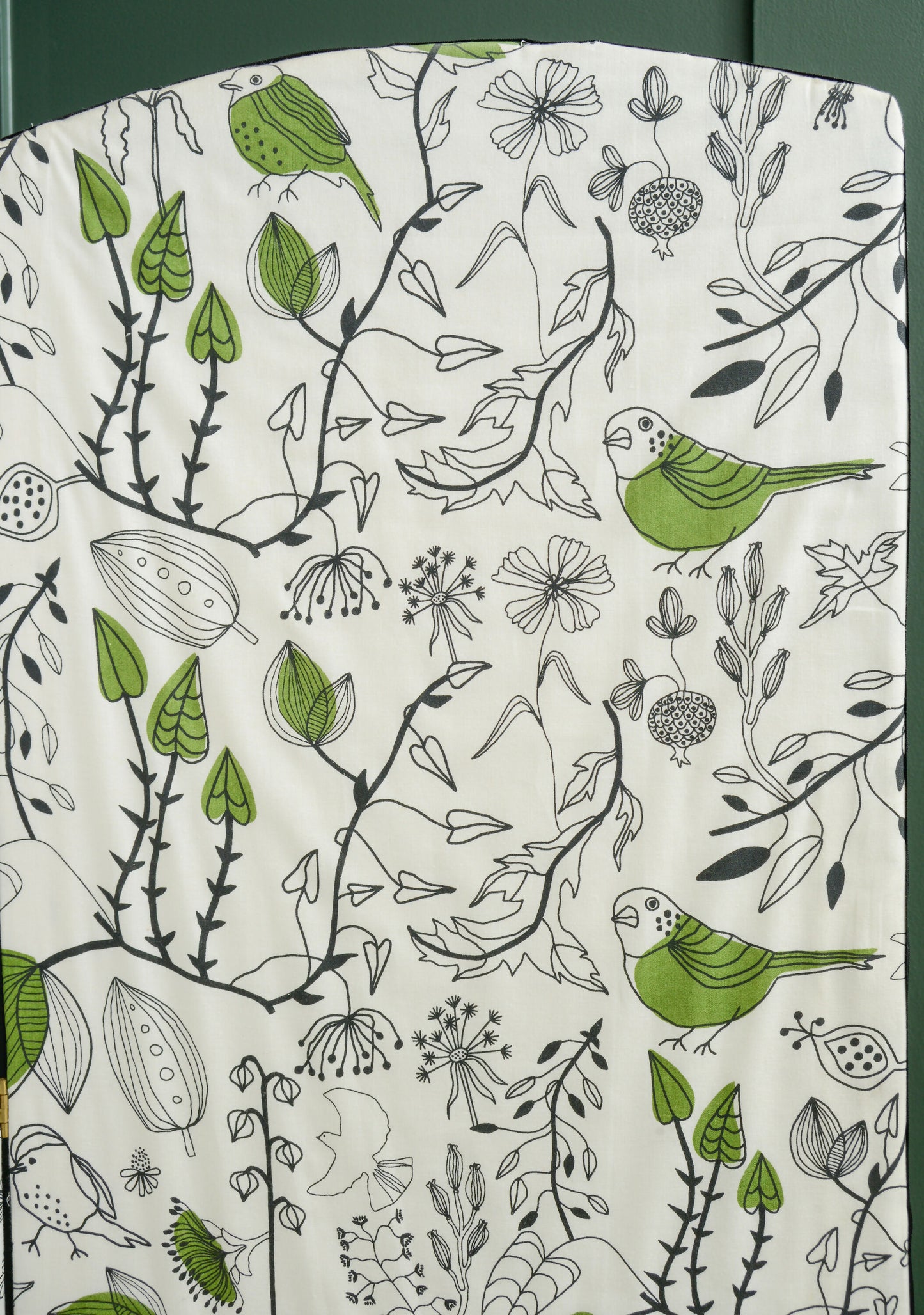 Fabric Panel Folding Room Divider with Ikea Green Birds Fabric