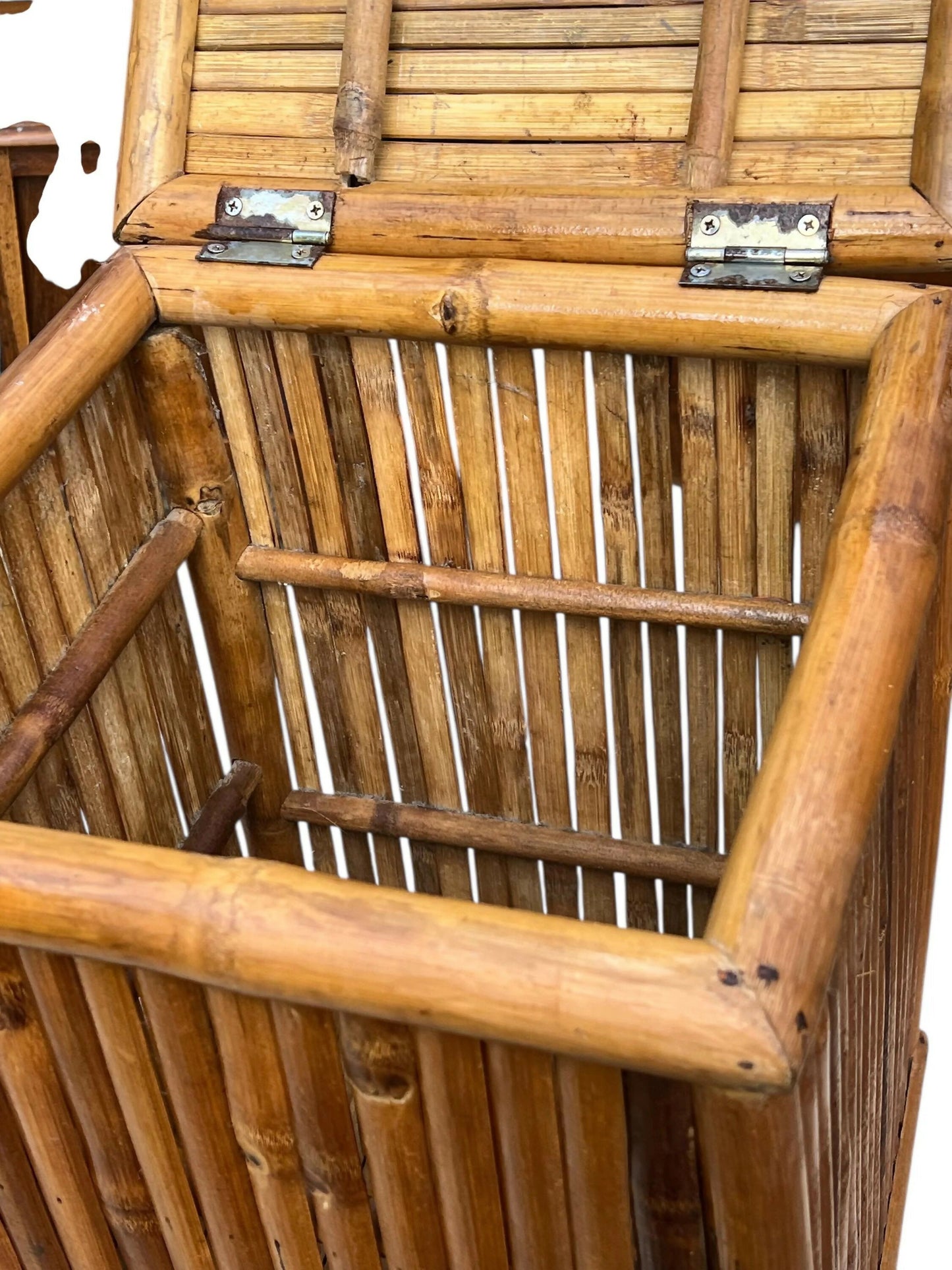 Mid century bamboo and Rattan storage box / side table