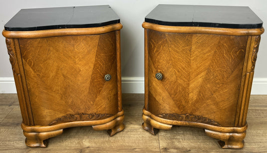 Pair of Bedside Tables Antique French Art Deco Marble Top Cabinets LOT 6351