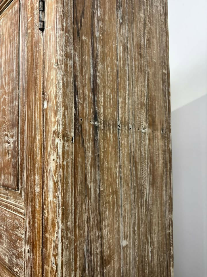 Vintage Indian Rustic Wooden Cupboard with Lime Wash Finish