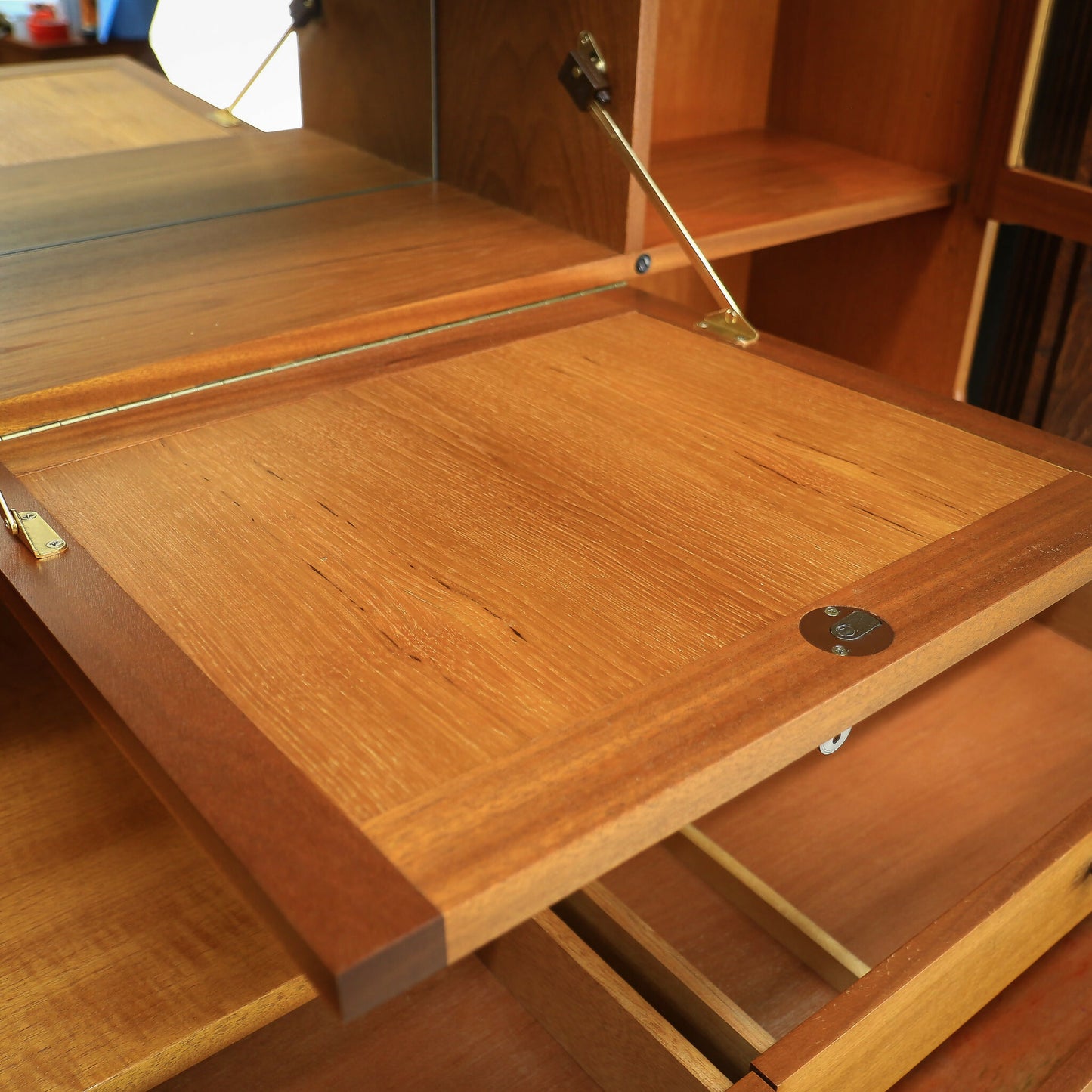 Nathan Wall Unit Display Cabinet in Teak, Glazed Doors 1980s Parker Knoll label
