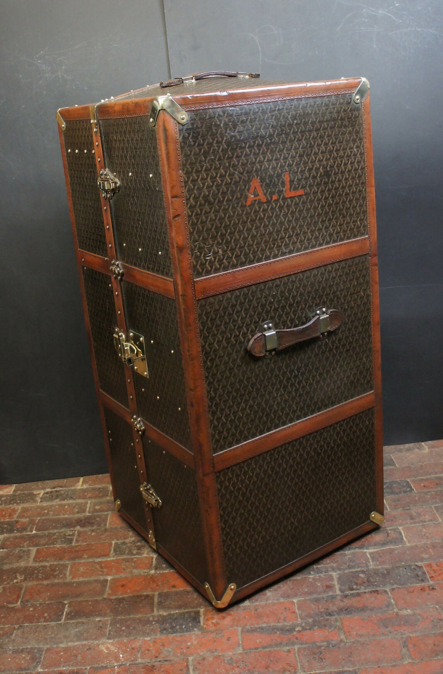 Luxury Antique Wardrobe Trunk by Goyard with Key
