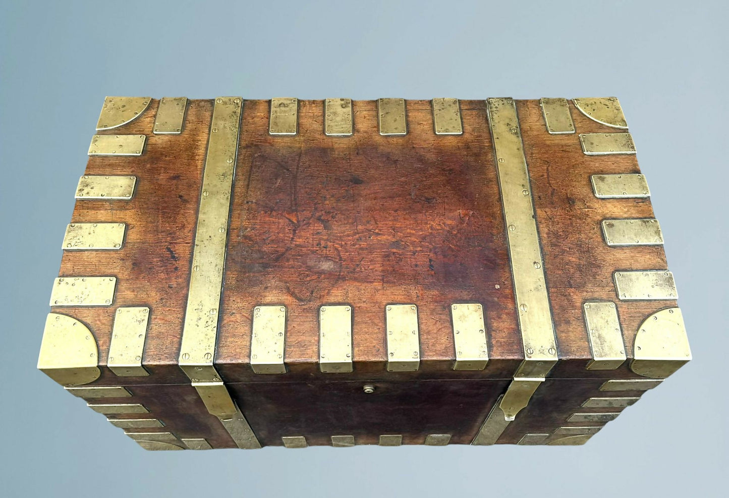 Large Antique Oak Brass Bound Silver or Plate Chest, Trunk