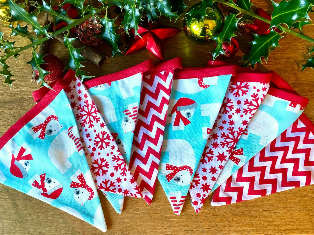 Handmade Christmas Bunting (Blue Polar Bears)