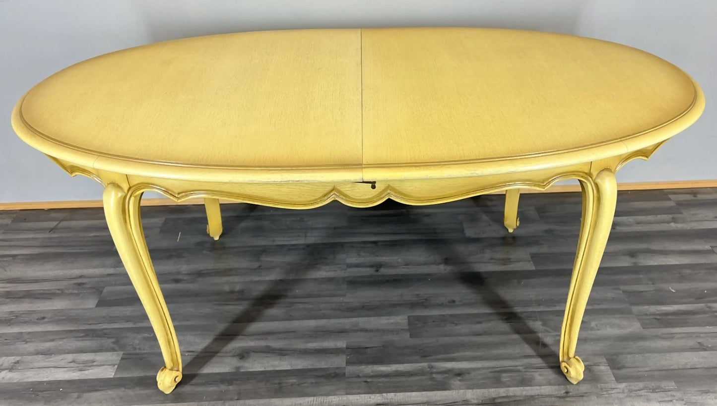 Vintage French Louis XVI Dining Table Set | Shabby Chic Oak Furniture | Includes 6 Upholstered Chairs Carved Detail LOT 4404