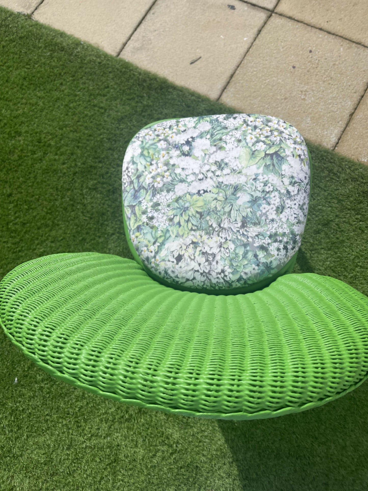 Lloyd loom eye popping apple green accent chair with matching velvety fabric