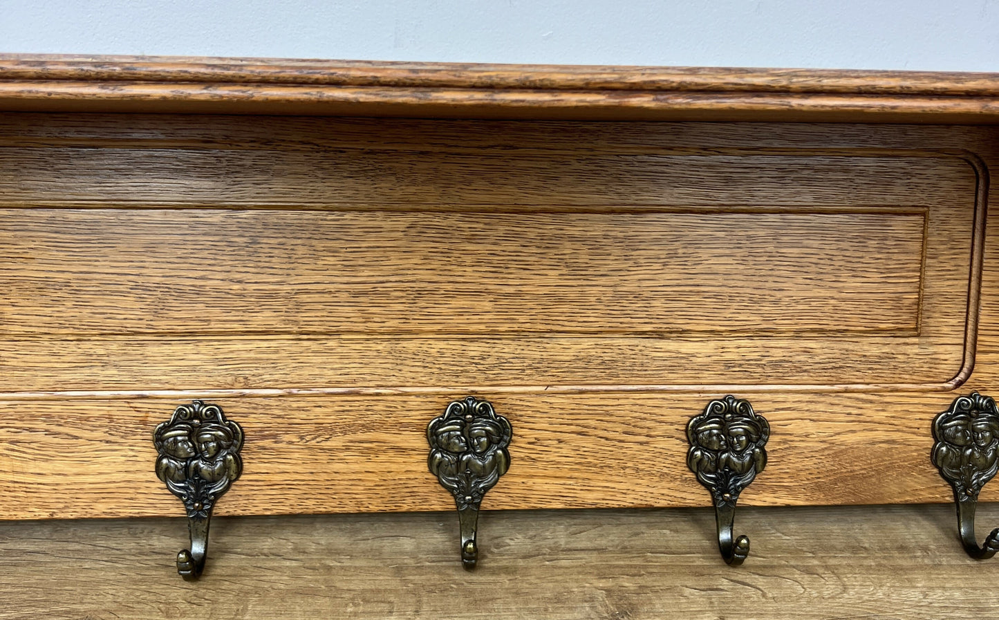 Coat Rack Vintage French Oak Wall Mounted 5 Hooks Carved Rack Hanger LOT 6203