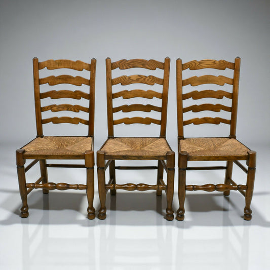3 Georgian Oak Dining Chair Ladderback Rush Seats Pad Feet FREE UK Delivery*. SBR10944/1609E