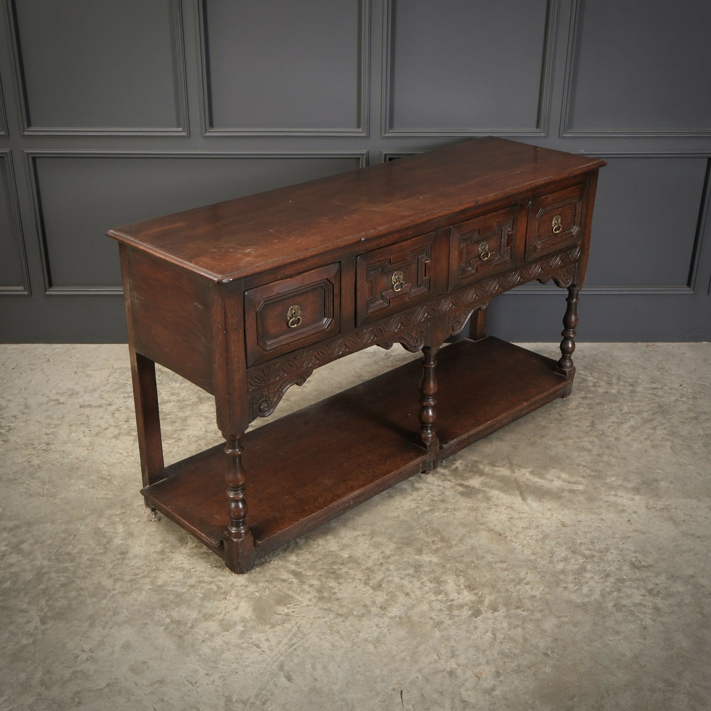 Rustic Oak Carved Antique Sideboard