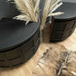 Stunning pro spray painted black Nathan teak corner cupboards bedside tables