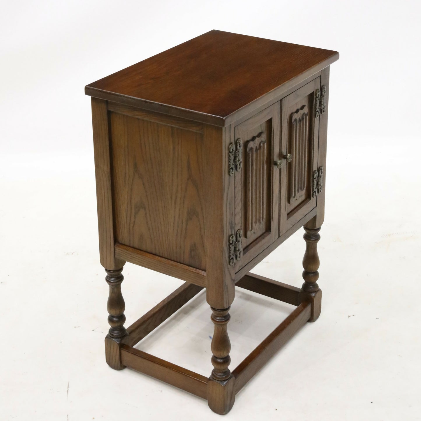 Old Charm Pedestal Cabinet Cupboard Linenfold Doors Tudor Brown FREE DELIVERY. SBR9087/0805D
