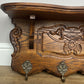 Coat Rack Vintage French Oak 6 Hooks Wall Shelf Carved Coat Hanger LOT 6550