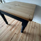 Pine dining table with stripped pine top and blue base