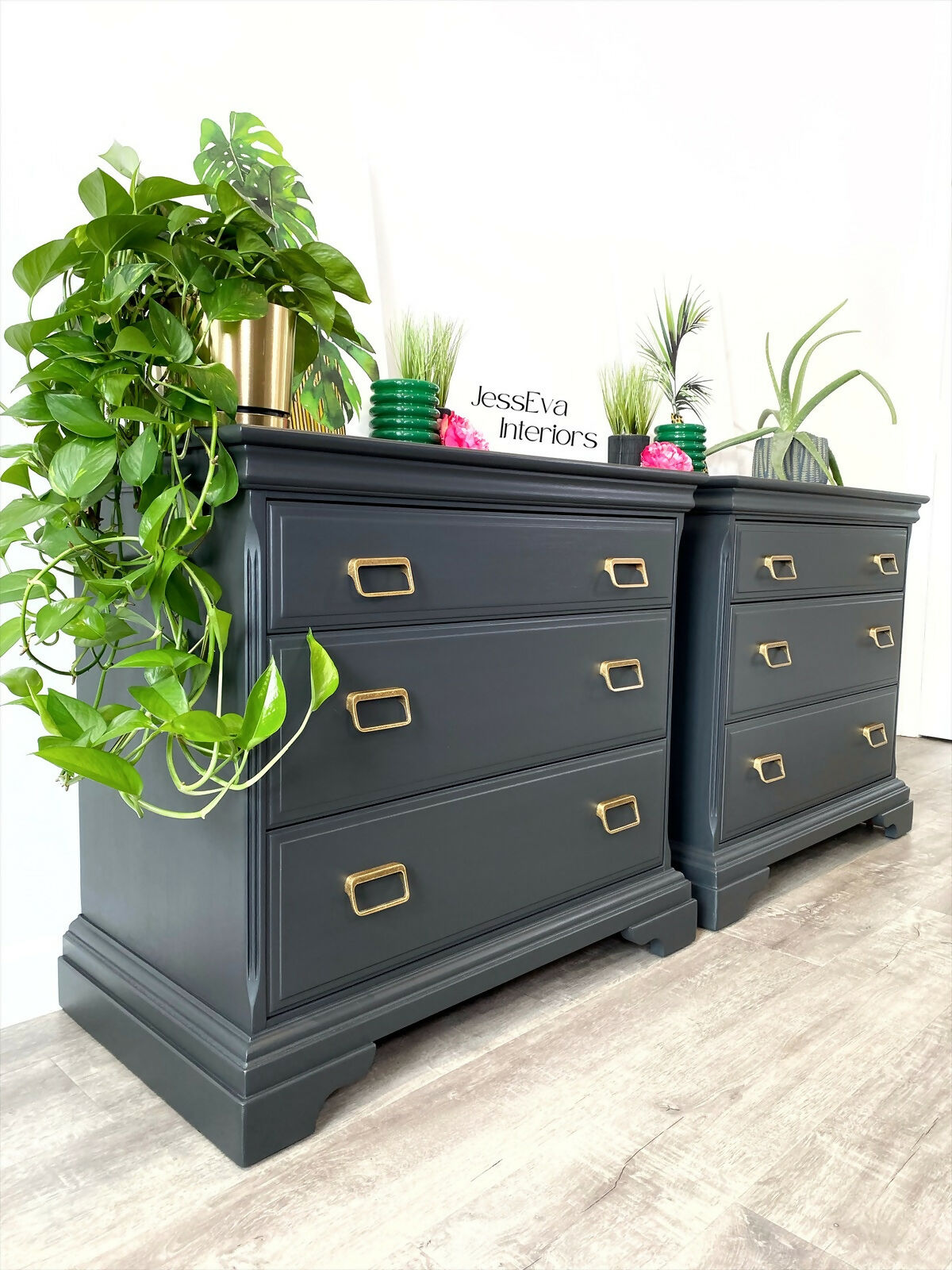 Pair of Vintage Stag chest of drawers / oversized bedside tables painted in dark grey