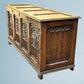 A Large Carved Oak Bedding or Blanket Box With Raised Linen Fold Panels