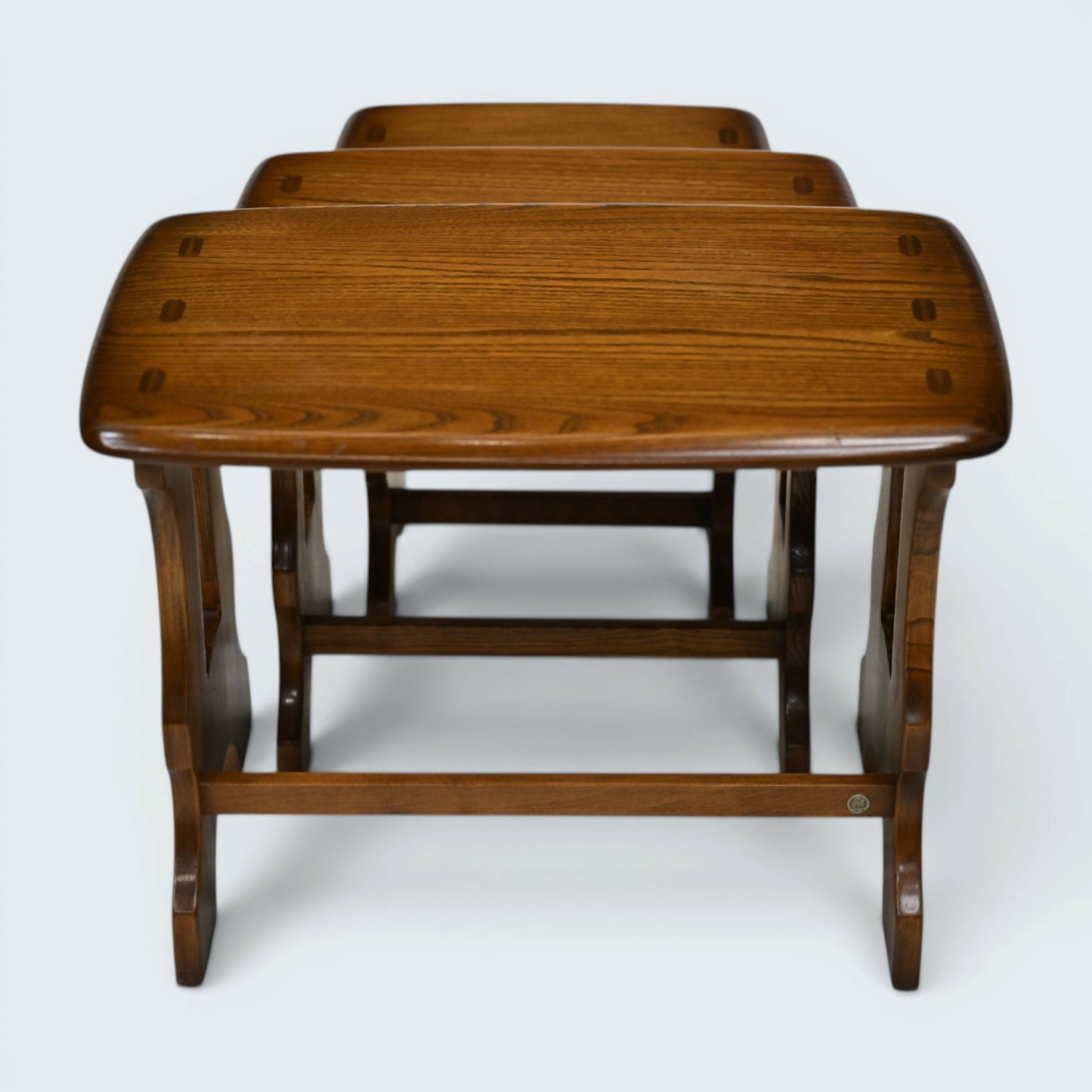 Ercol Nest Of Tables Solid Elm Side Tables Pressed Gold Badge GD FREE Delivery*