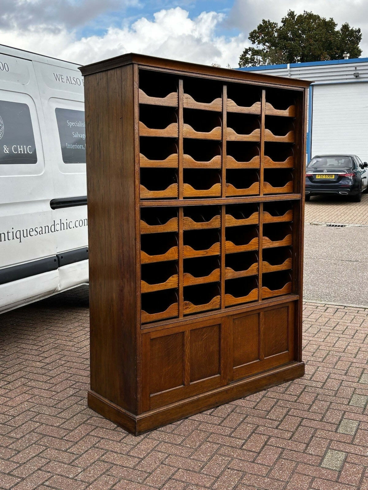 Edwardian Oak Haberdashery Cabinet With 32 Pull Out Drawers. Cupboards Below.