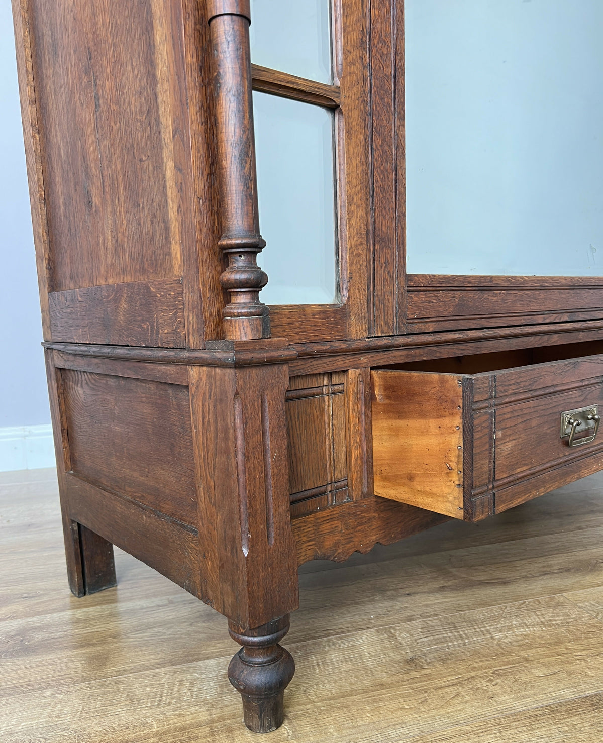 Wardrobe Antique French Style Oak Mirrored Door Carved Armoire LOT 6539