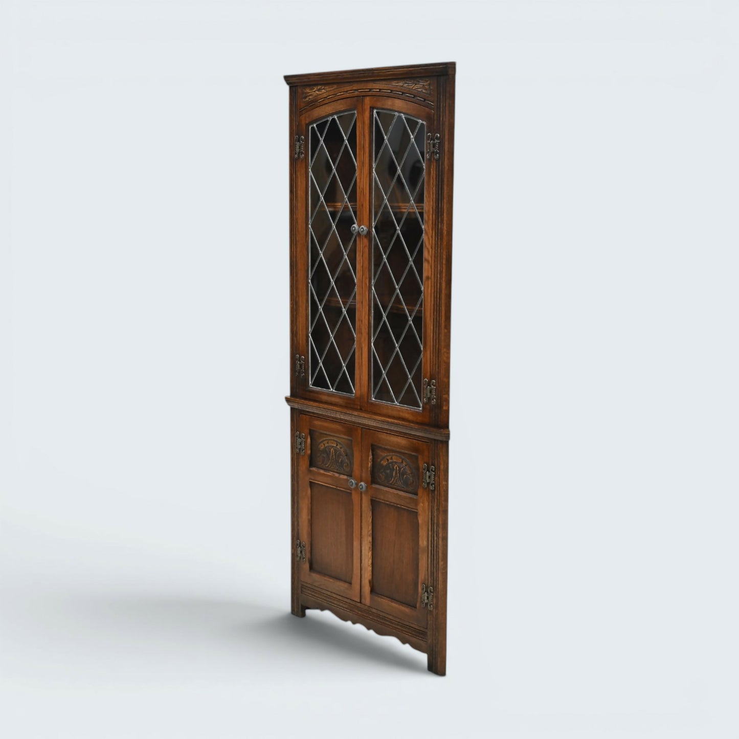 Old Charm Corner Display Cabinet with Leaded Glass Light Oak FREE UK Delivery*