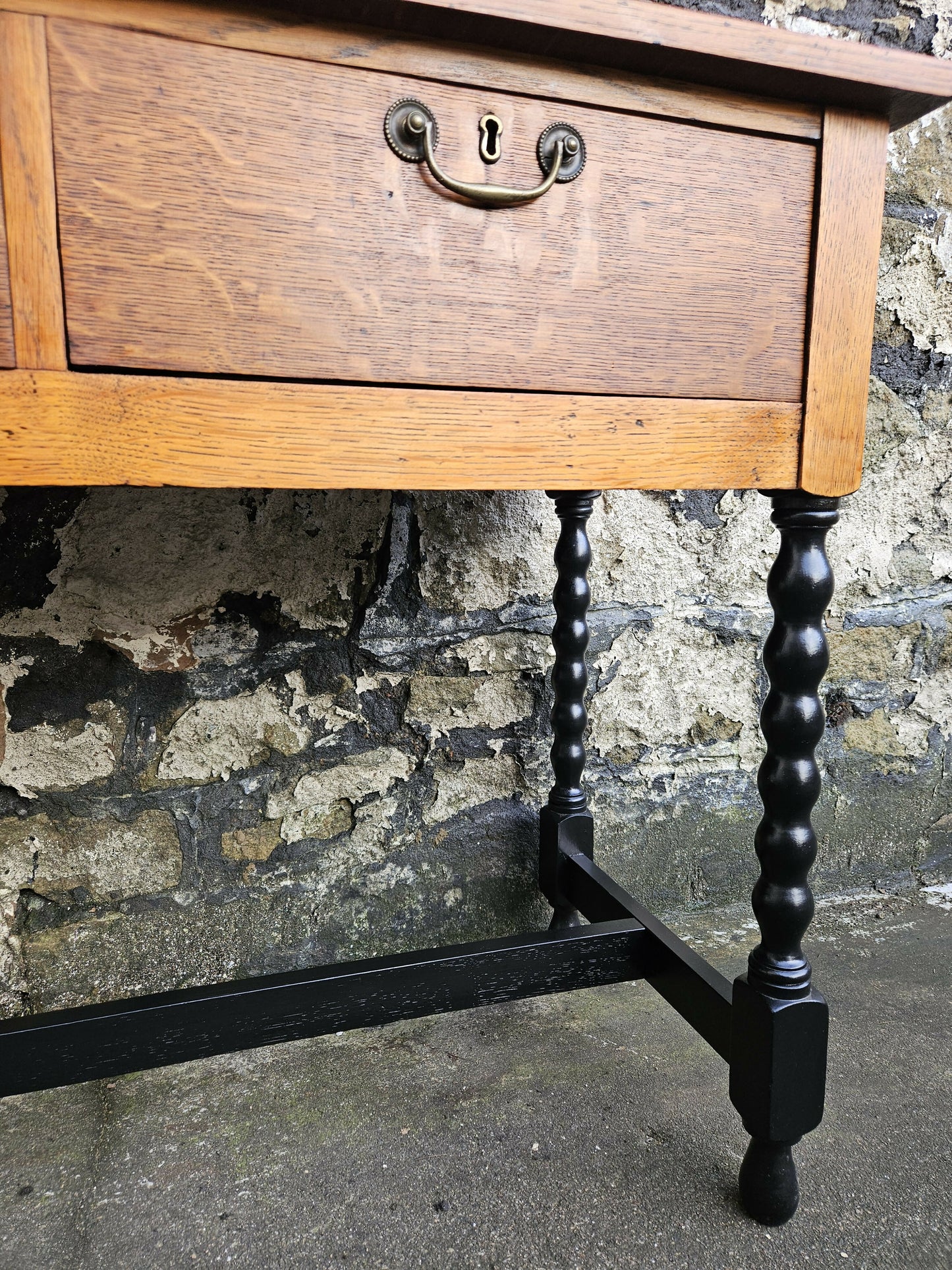 Vintage Oak Chest Of Drawers Two Drawer Cabinet Lovely Detailing Ebonised In Black