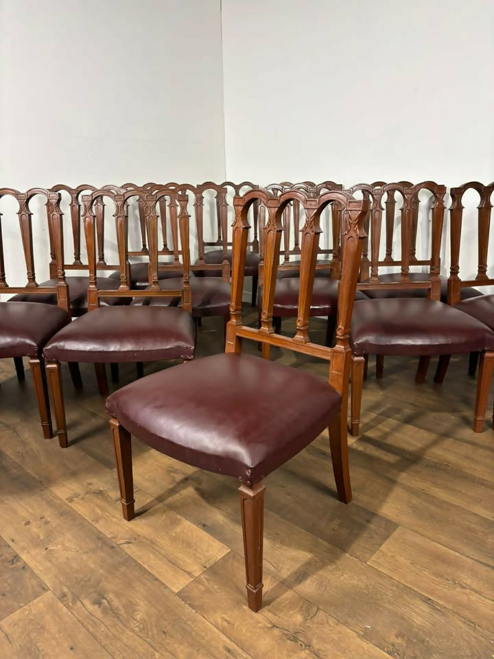 Set Of Twelve Mahogany Dining Chairs With Burgundy Leather Upholstered Seats