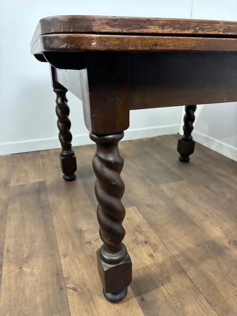 Vintage Oak Barley Twist Draw Leaf Dining Table