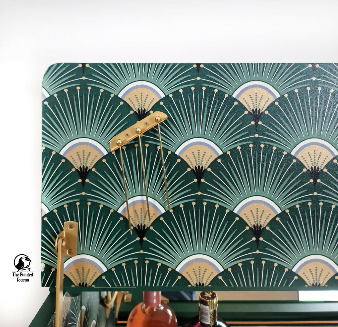 Art Deco Cocktail Cabinet | Green & Gold | Restored Vintage Drinks Cabinet