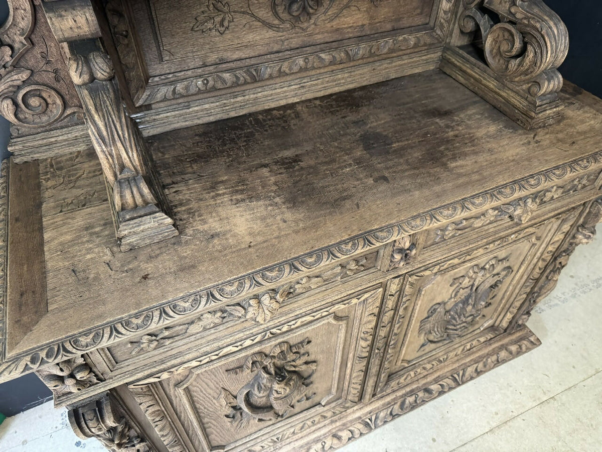 French Carved Oak Hunting Sideboard