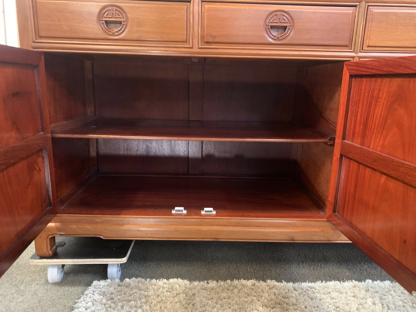 LARGE VINTAGE ORIENTAL CHINESE CARVED SOLID HARDWOOD SIDEBOARD