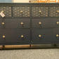 Large Painted Navy Chest Of Drawers With Gold Morrocan Stencil And Gold Bees