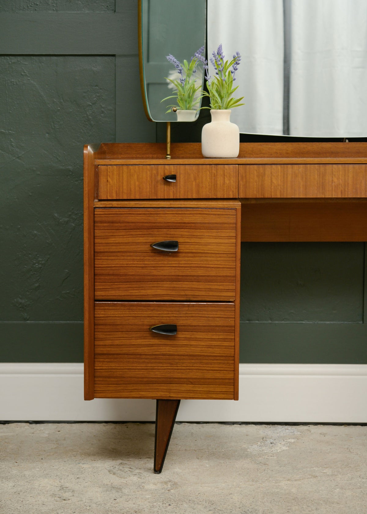 Mid Century Teak Dressing Table with Mirrors - Lebus Link - 1960s