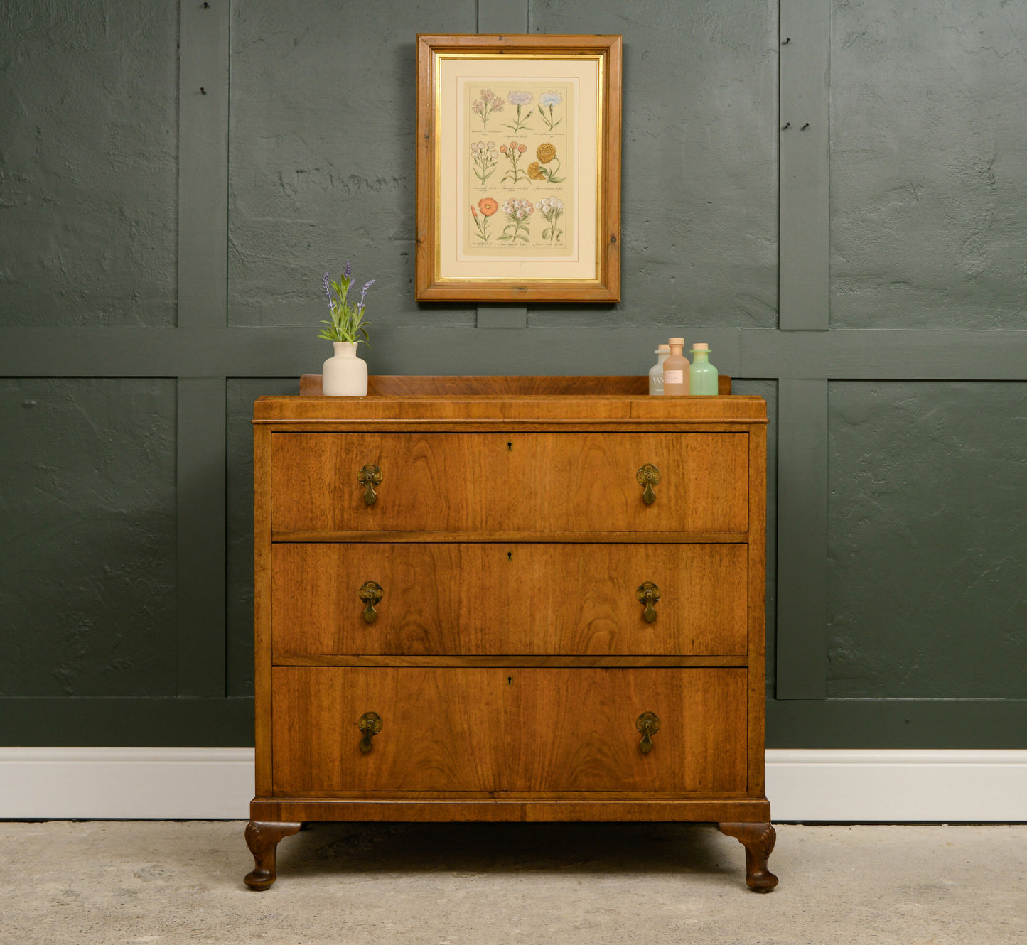 Art Deco Walnut Chest of Drawers - Queen Anne Legs