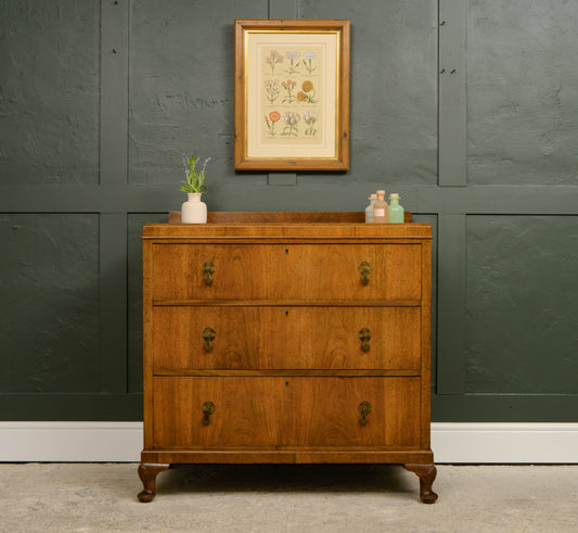 Art Deco Walnut Chest of Drawers - Queen Anne Legs