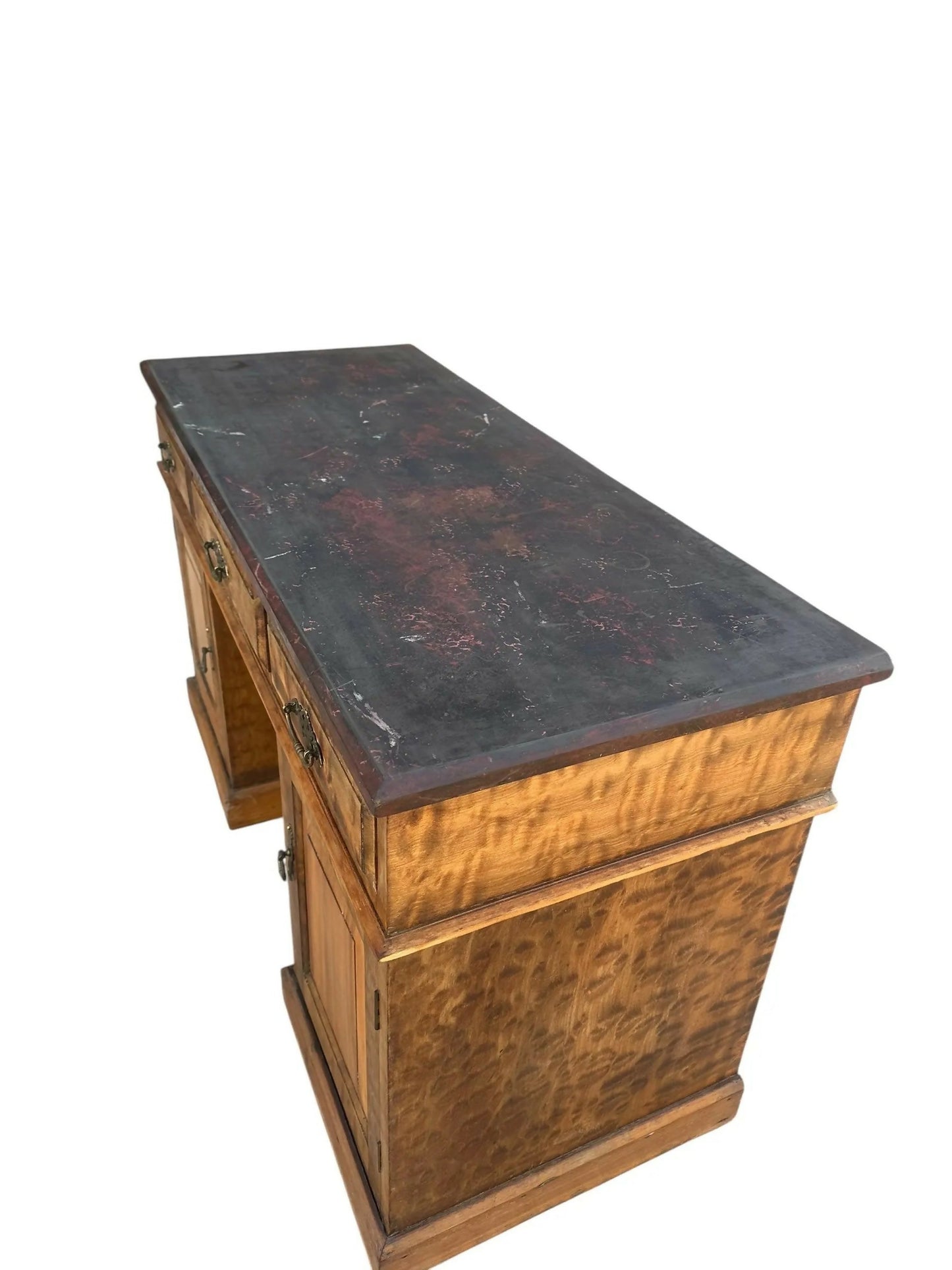 Vintage Burr Walnut and Slate writing office pedestal desk
