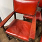 Vintage Set of Six Oak Framed Red Leather Dining Chairs