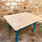 Restored Rectangular Pine Dining Table – Sanded Timber Top & Teal Painted Legs