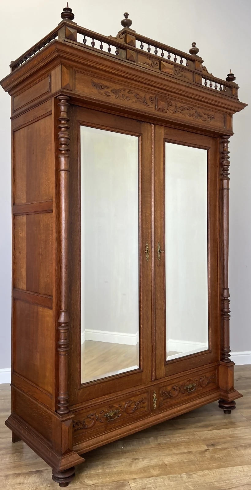 Wardrobe Antique French Oak Two Door Mirrored Carved Armoire Cabinet LOT 6153